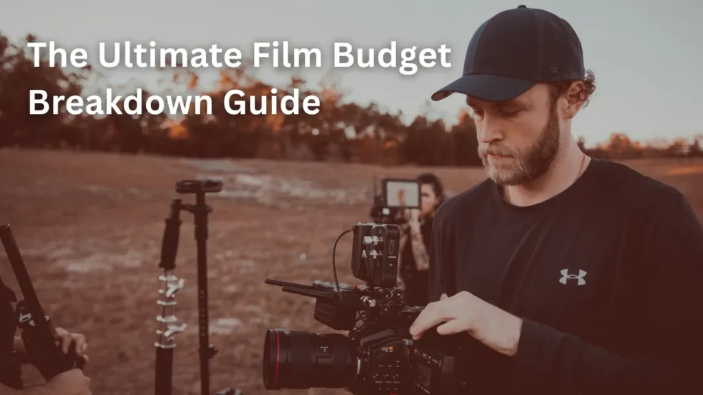 Filmmaker adjusting professional camera on outdoor film set, representing key elements of a film budget breakdown including crew, equipment, and production planning