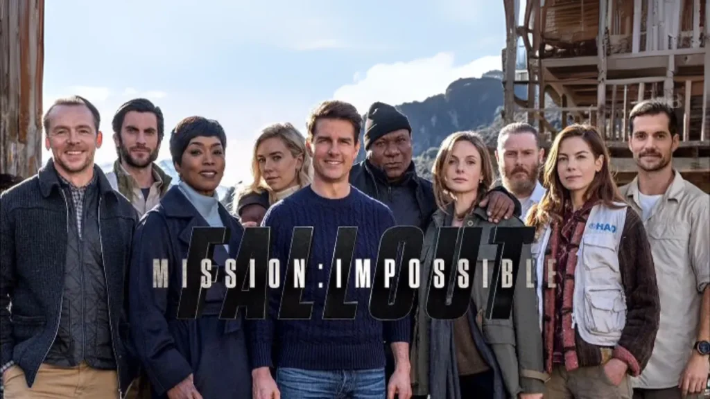 Cast of Mission: Impossible—Fallout standing together, representing high production costs in film budget breakdown including travel, accommodations, and international location rentals